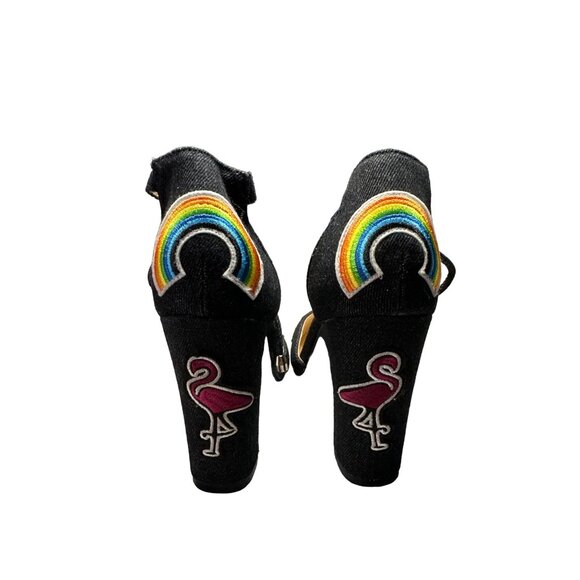 Cape Robin Denim Sandals Patches Block Denim Heels Strappy Ankle Point Toe 8 - Picture 6 of 13